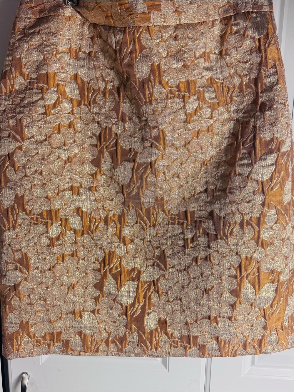 Talbots Metallic Floral A-Line Skirt in Gold and Bronze